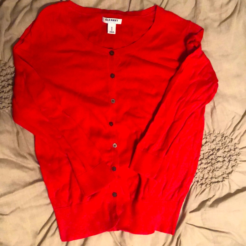Red cardigan